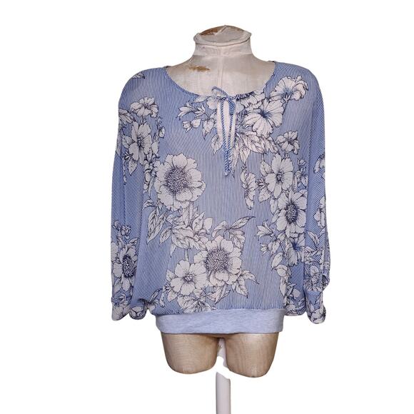 Cabi‎ Boho Dolman 3/4 Sleeve Striped Floral Sheer Blouse Sz XS - Picture 1 of 6